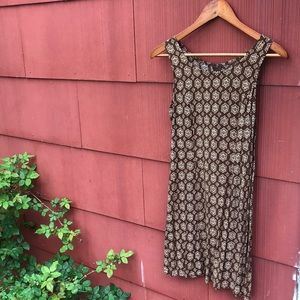 Form fitting brown Boho zip up mini dress / tunic with flower pattern